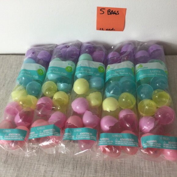 Lot of 5 Way to Celebrate Multicolor Plastic Fillable Easter Eggs 12 Count Each - Picture 2 of 7